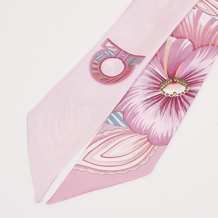 Ferragamo Brezza Print Silk Twilly Scarf Rosa Beige Women