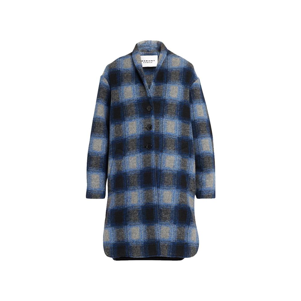 Isabel Marant GABRIEL Navy Check Wool Coat