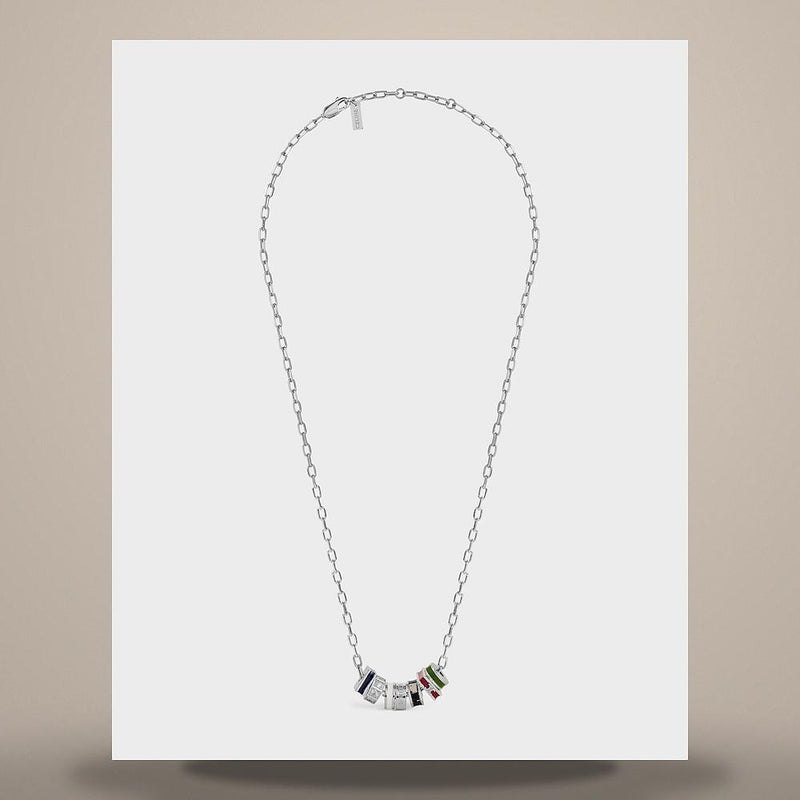 CELINE Enamel Strass Pendant Necklace Rhodium-Finished Brass Silv B10G74W71 35OV