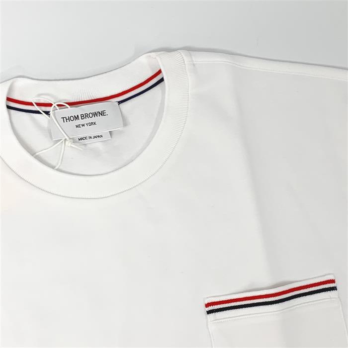 THOM BROWNE Tricolor Stripe Pocket Short Sleeve T-Shirt MJS183A RWB