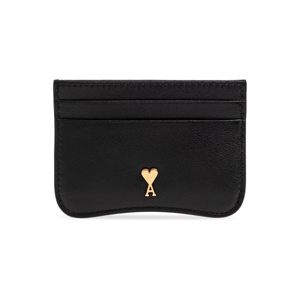AMI Heart Logo Card Holder Black Leather Wallet