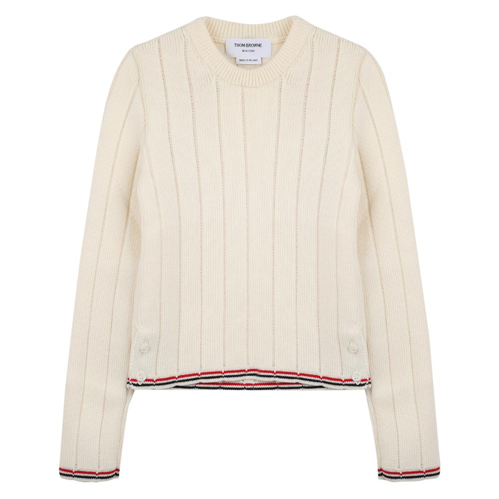THOM BROWNE Long Sleeve Ribbed Crewneck Sweater FKA501A Y1024 100