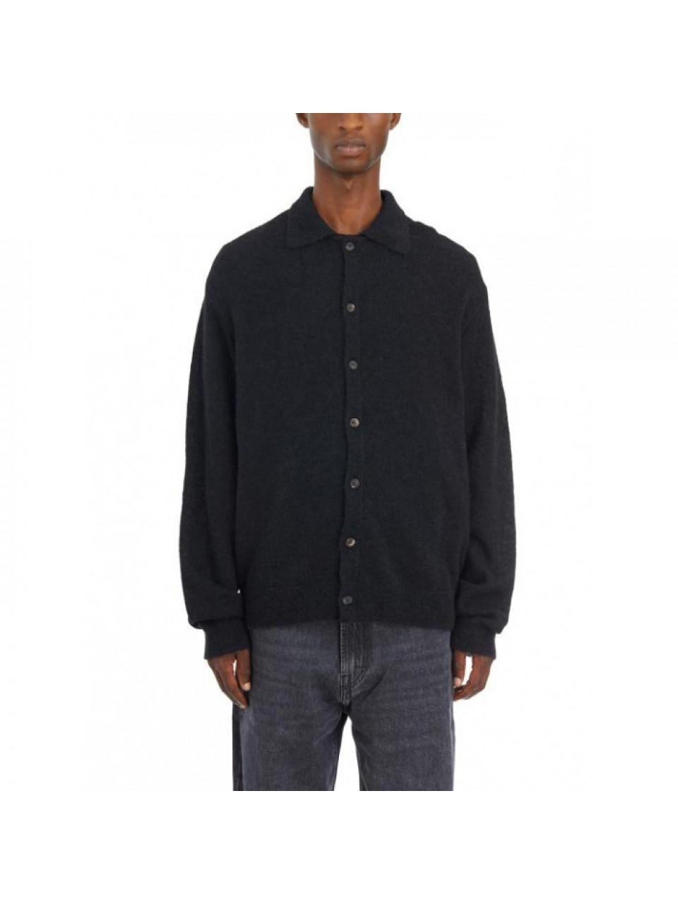 OUR LEGACY Black Fuzzy Alpaca Evening Polo Cardigan