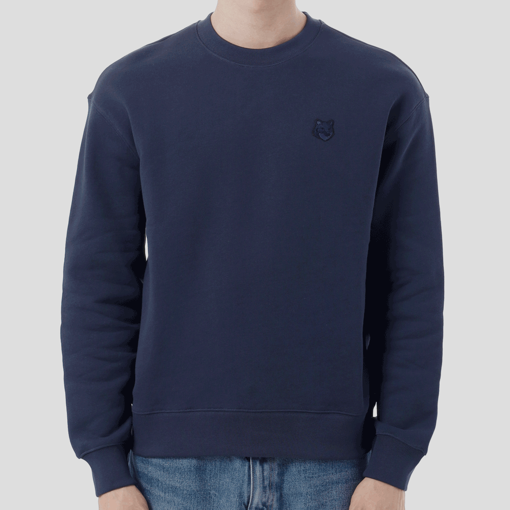 Maison Kitsune Bolt Fox Logo Crewneck Sweatshirt Men Navy Co MM00316 KM0321 P476