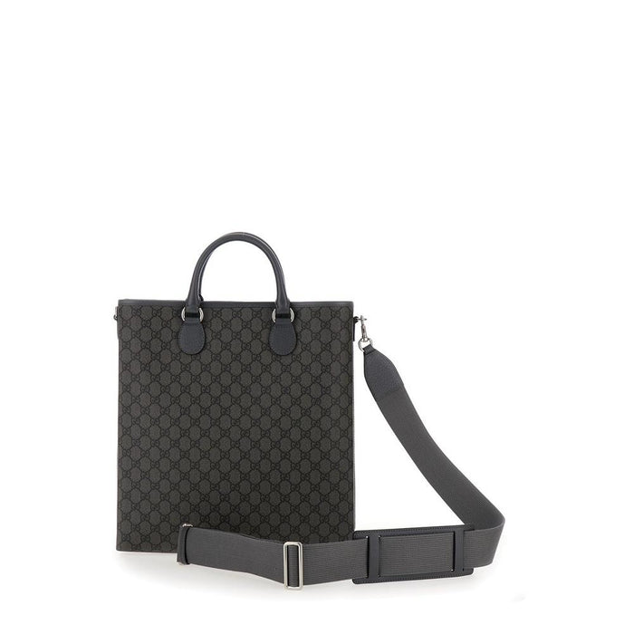 GUCCI Ophidia GG Medium Tote Bag Black Gray Canvas Leather Trim
