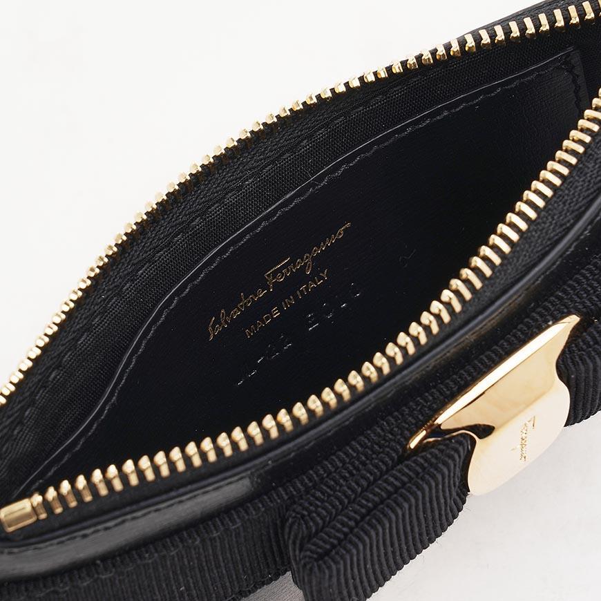 Ferragamo Vara Bow Leather Card Holder Black Women