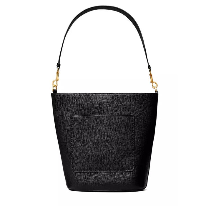 Tory Burch Logo McGraw Black Leather Shoulder Bucket Bag