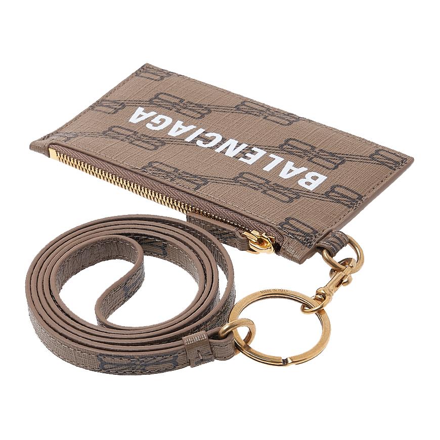 BALENCIAGA Men’s Leather Keyring Card Case Green Cardholder Wallet