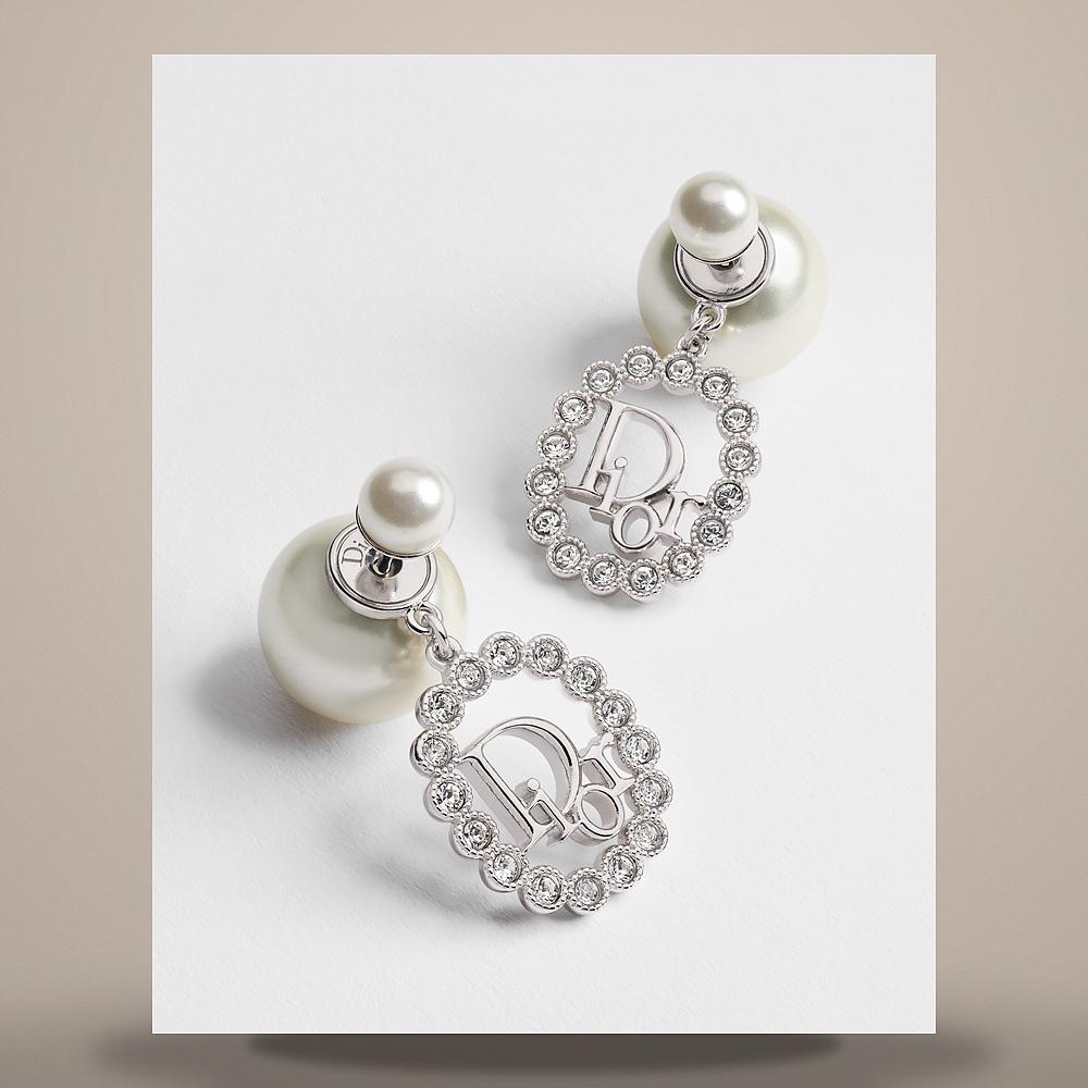 DIOR Silver-Tone Metal White Resin Pearl Crystal Earrings E4997WOMCY D001