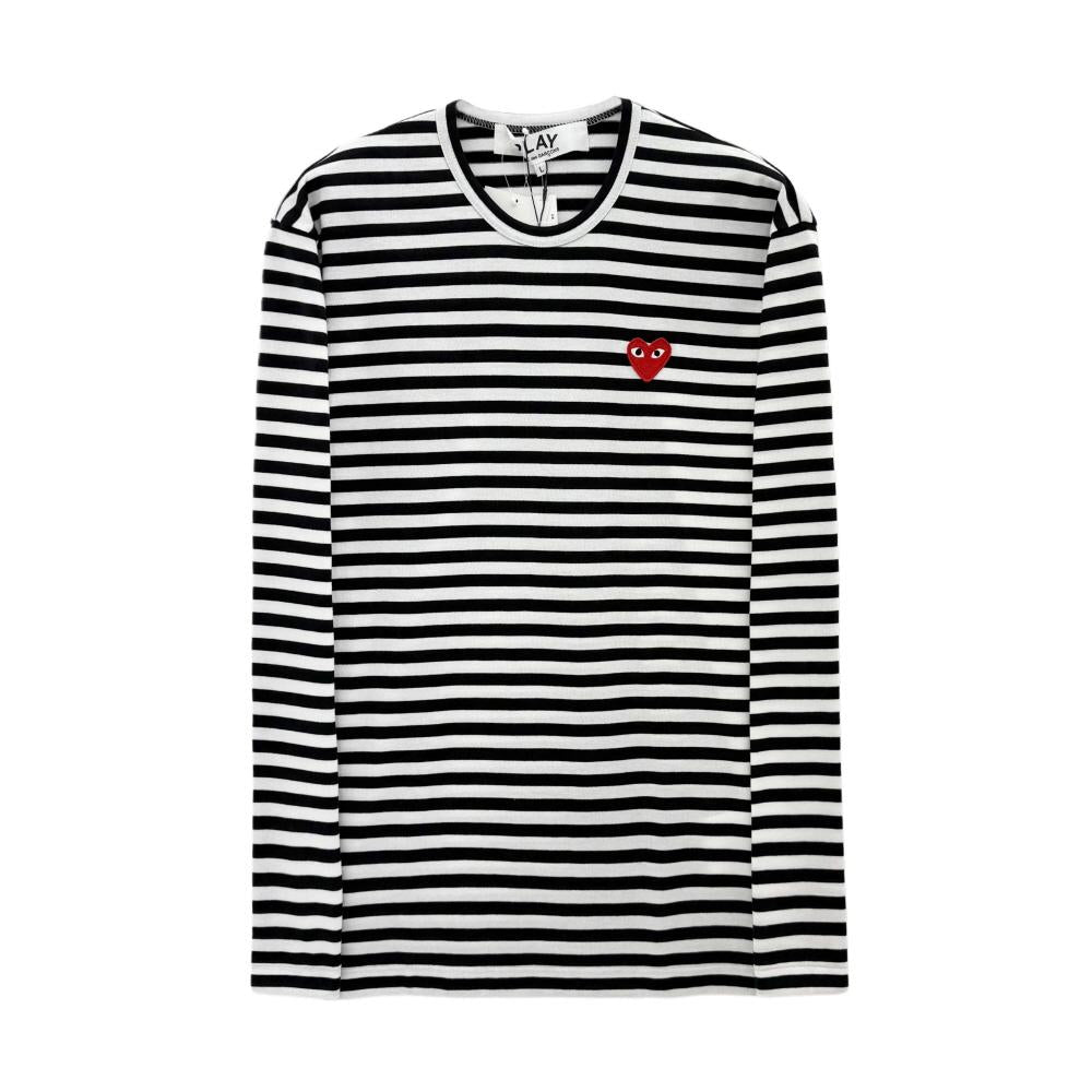 Comme des Garcons Red Heart Patch Stripe Unisex Long Sleeve T-Shirt