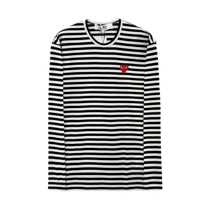 Comme des Garcons Red Heart Patch Stripe Unisex Long Sleeve T-Shirt