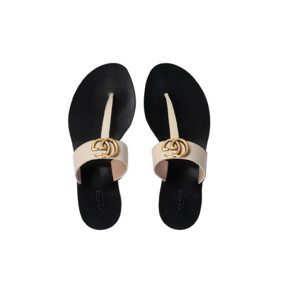 GUCCI GG Marmont T-Strap Leather Sandals Women White