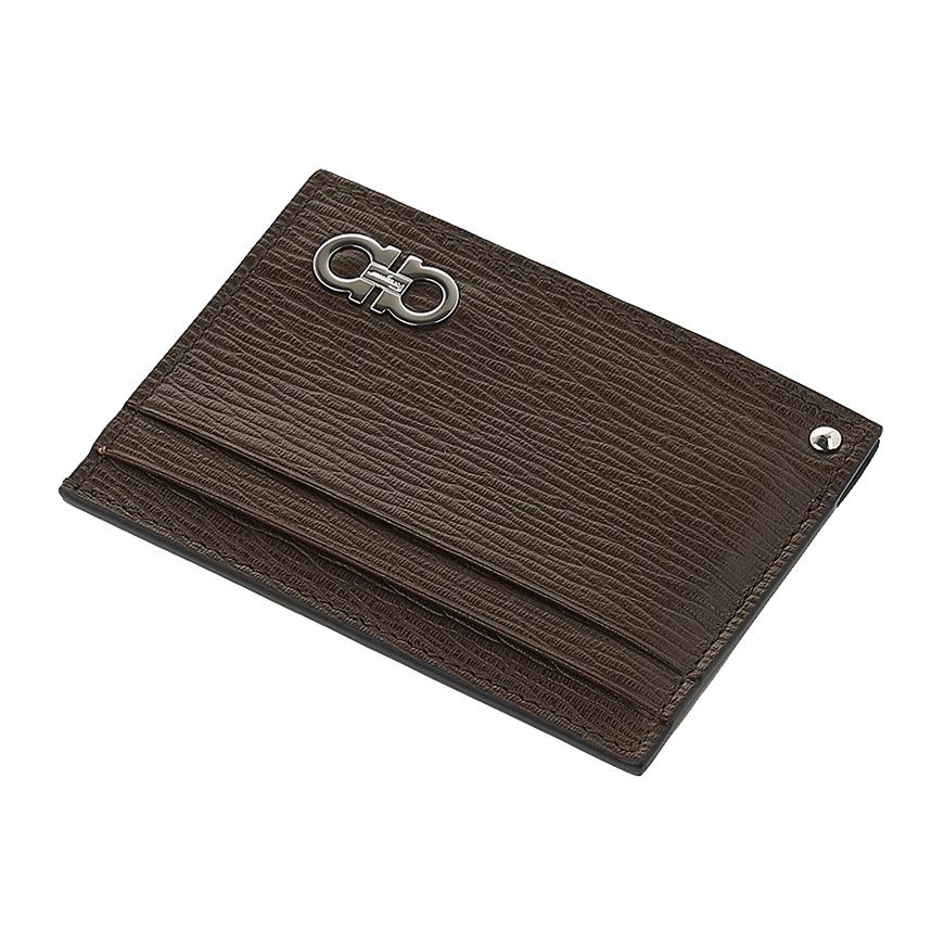 Ferragamo Men's Double Gancini Leather Card Holder 66 A061 BROWN 0753610 1