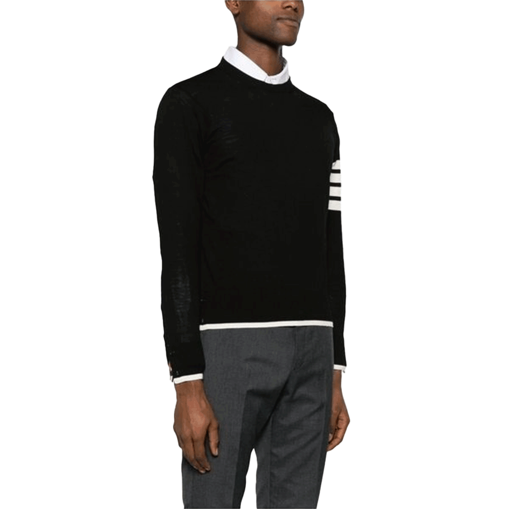 THOM BROWNE Men’s Wool Crewneck Pullover Sweater Black
