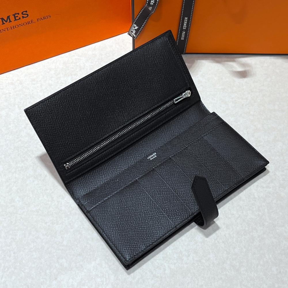 HERMES Epsom So Black Béarn Long Wallet Unisex