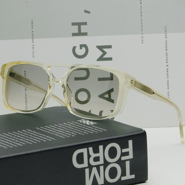 Zegna Clear Yellow Aviator Double Bridge Oversize Sunglasses EZ0209 39B