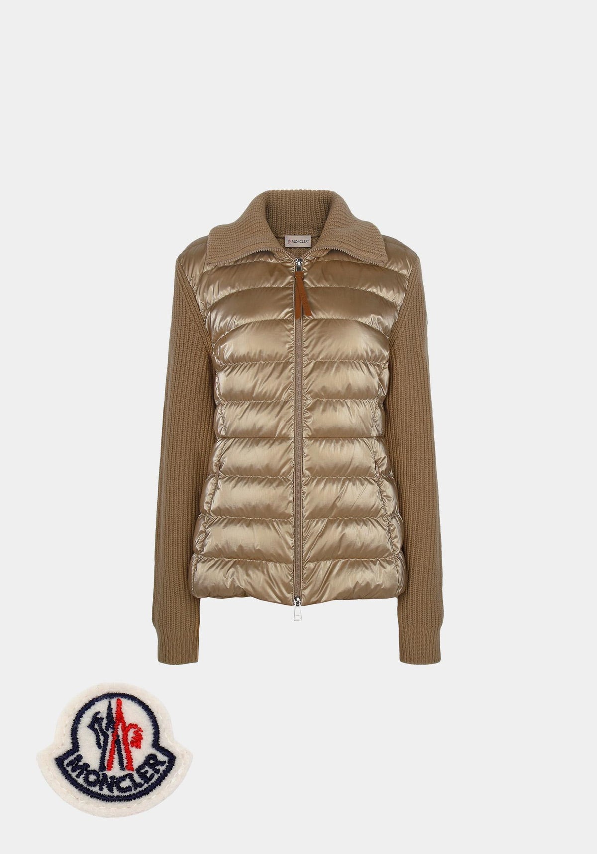 Moncler Brown Knit Mix Goose Down Zip Jacket