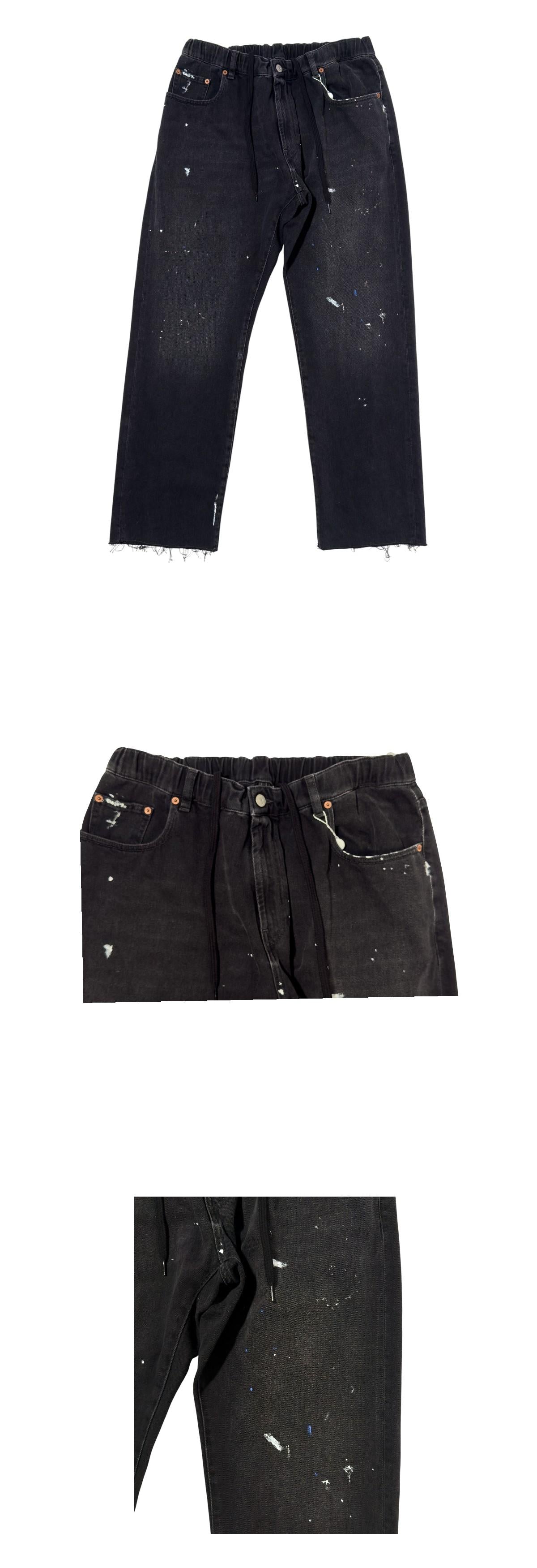 MM6 Waistband Paint Straight Leg Jeans Denim Pants Men Gray