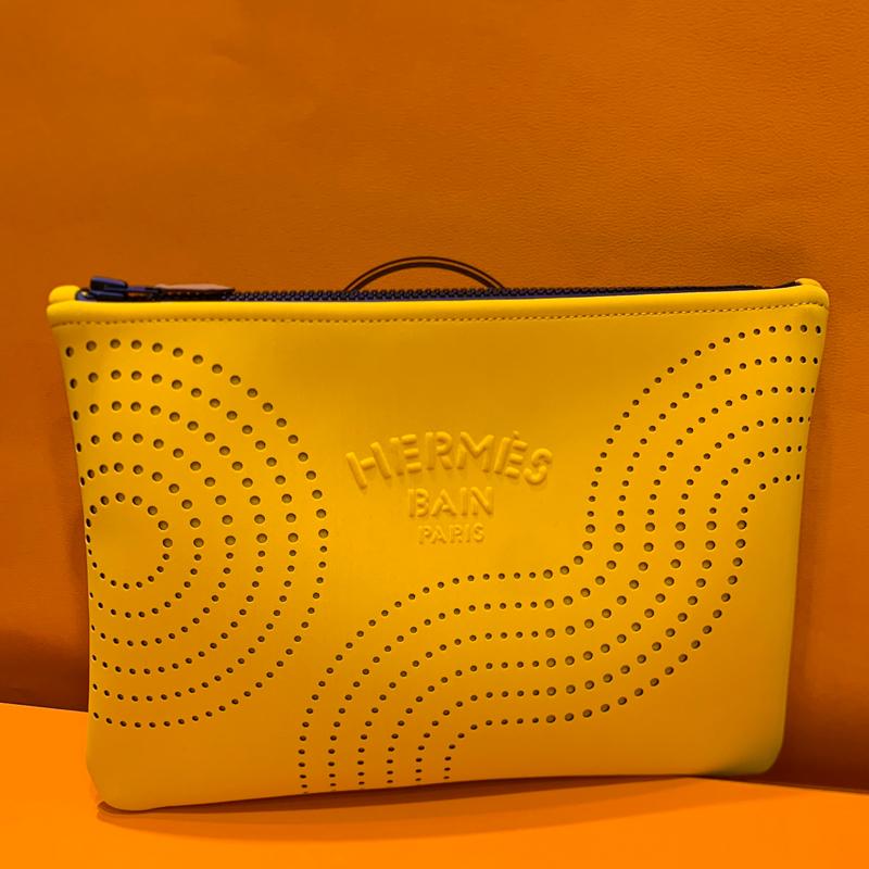 HERMES Neobain Flat Case Wave Yellow Medium Clutch Bag