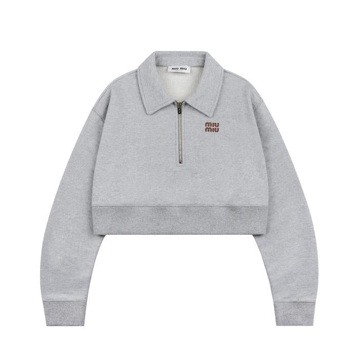 Miu Miu Half-Zip Boxy Cotton Fleece Sweatshirt MJL070 13UK F0031