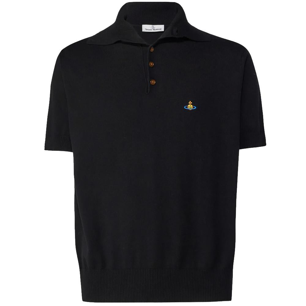 Vivienne Westwood Black ORB Embroidered Alex Polo Knit Sweater