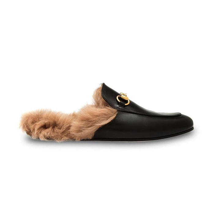 GUCCI Princetown Horsebit Leather Backless Loafers Black Slippers
