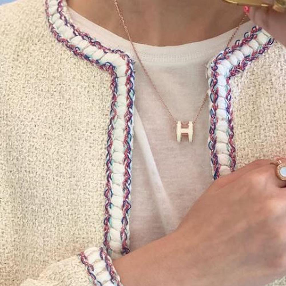HERMES Pop H Necklace Large Rose Gold Hardware White
