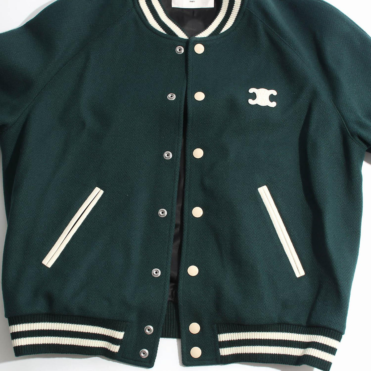 CELINE Triomphe Logo Stadium Teddy Bomber Jacket Green