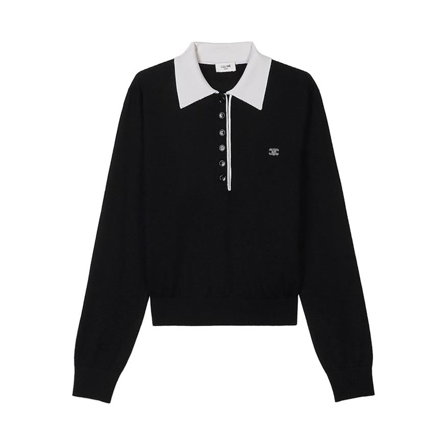 CELINE Women’s Cashmere Silk Polo Knit Sweater RX0FD0W27 38OF