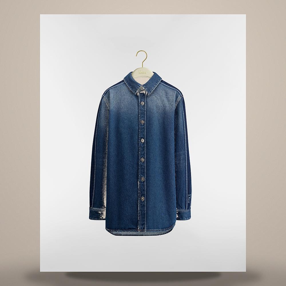 DIOR Blue Stonewashed Cotton Denim Blouse 642B37A3E58X5300