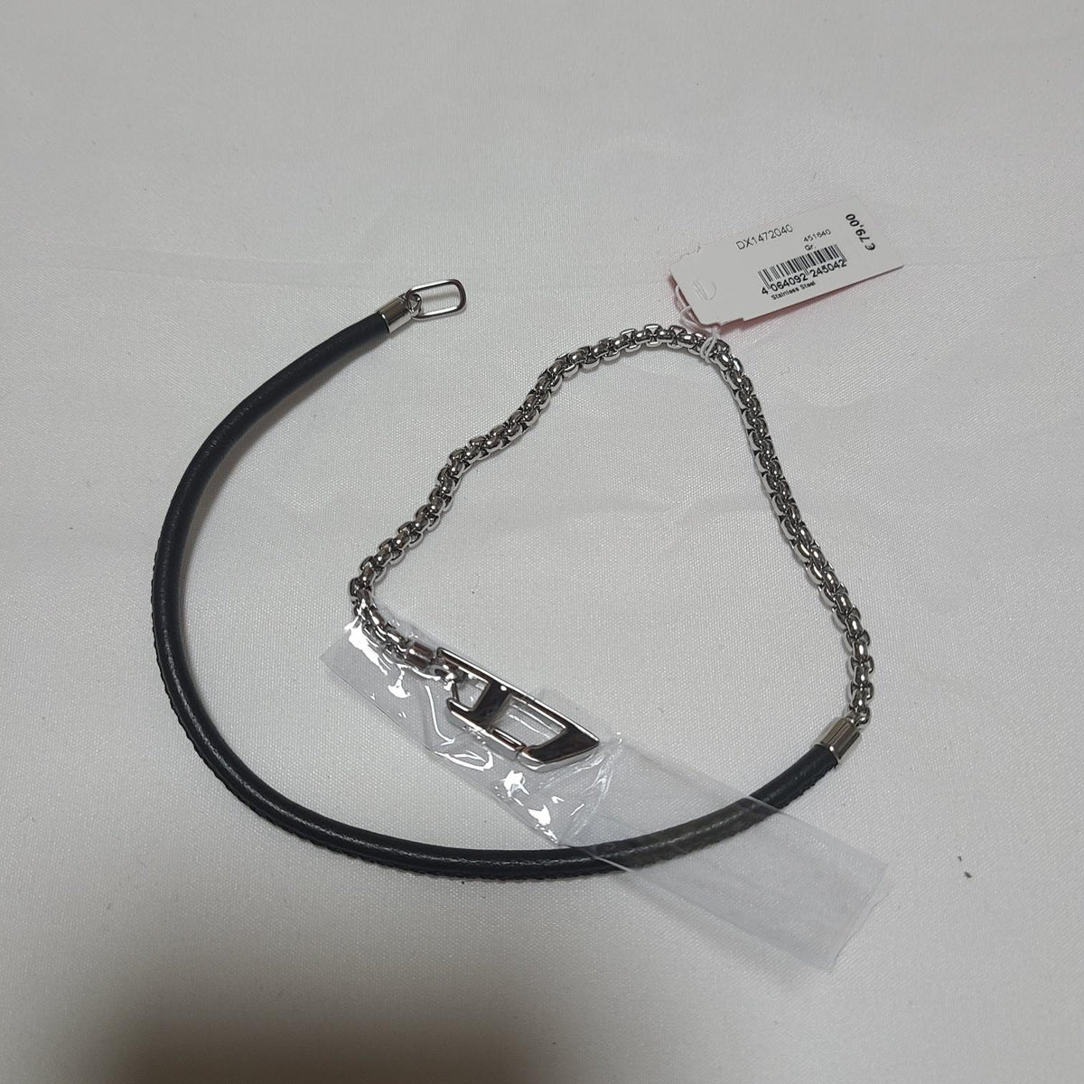 DIESEL Stainless Steel Chain Bracelet Black Silver Unisex DX1472