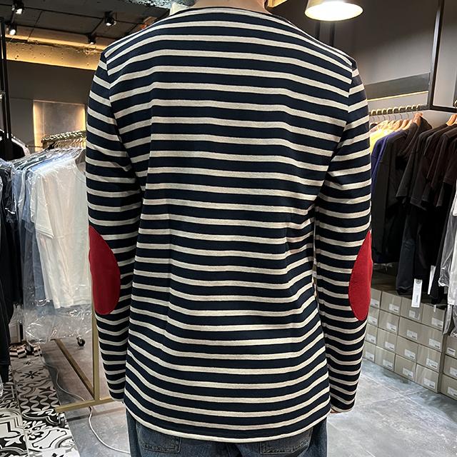 Saint James Unisex Elbow Patch Long Sleeve T-Shirt 0407 MARINE ECRU TULIP