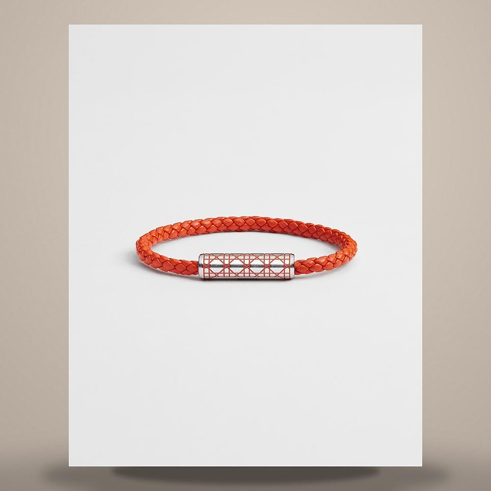 DIOR Orange Cannage Woven Calfskin Bracelet Silver-Tone Brass B3384HOMLE D221