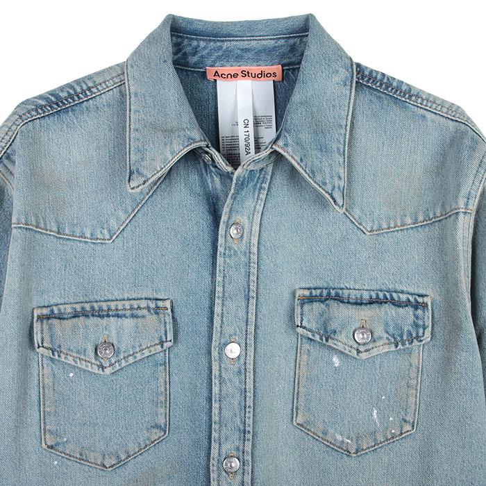 Acne Studios Dirty Wash Oversized Denim Long Sleeve Shirt