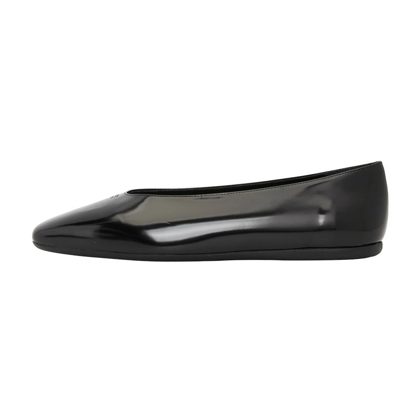 PRADA Brushed Leather Ballerina Women’s Flat Shoes Black