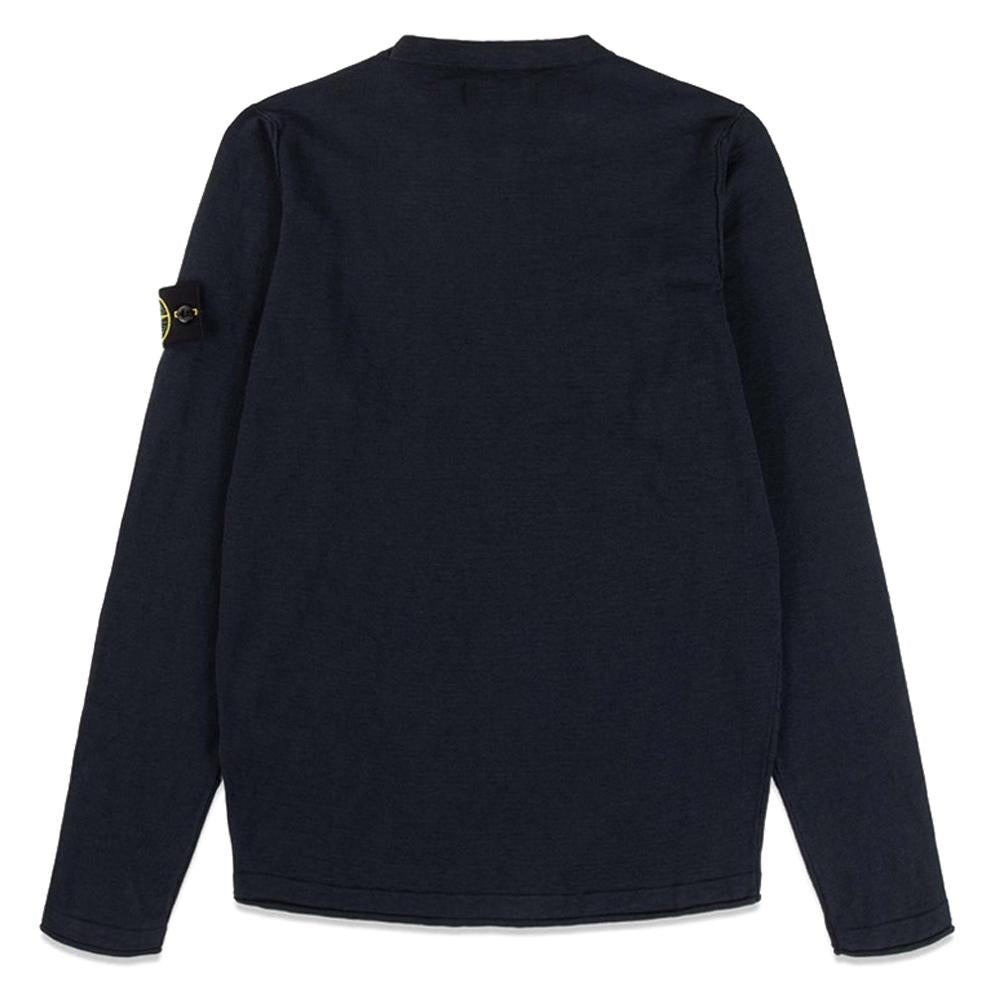 STONE ISLAND Navy Round Neck Knit Sweater with Badge Patch
