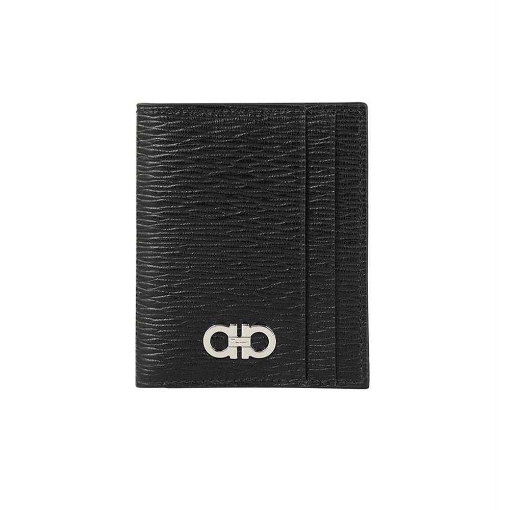 Ferragamo Double Gancini Two-Tone Card Holder Black/Red Wallet