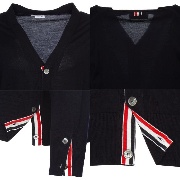 THOM BROWNE Merino Wool 4-Bar Stripe Cardigan Navy Men