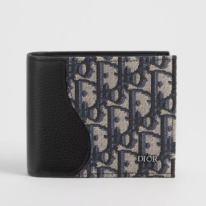 DIOR Oblique Saddle Bifold Wallet Beige Black Unisex