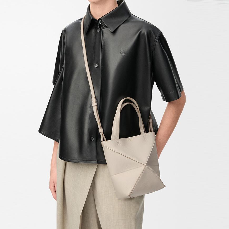LOEWE Mini Puzzle Fold Tote Bag Leather Brown Women’s
