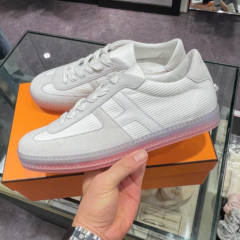 HERMES Boomerang Mesh Calfskin White Low-Top Sneakers