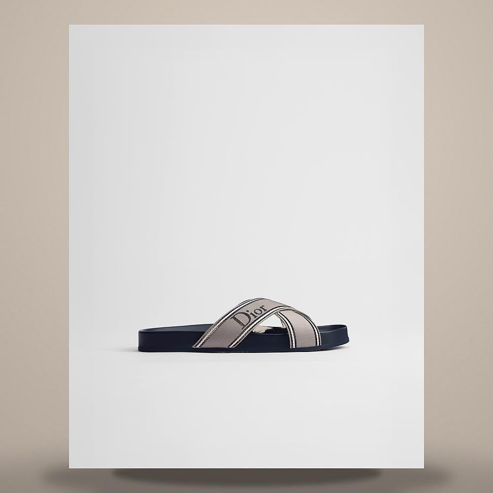 DIOR Grey Navy Blue Technical Fabric Dior Aqua Sandals