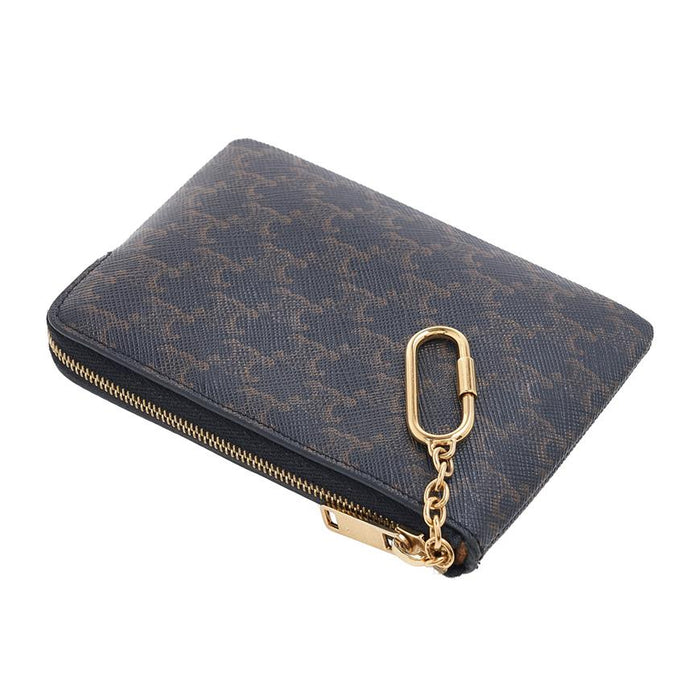 CELINE Triomphe Leather Coin Card Holder Wallet Black Women