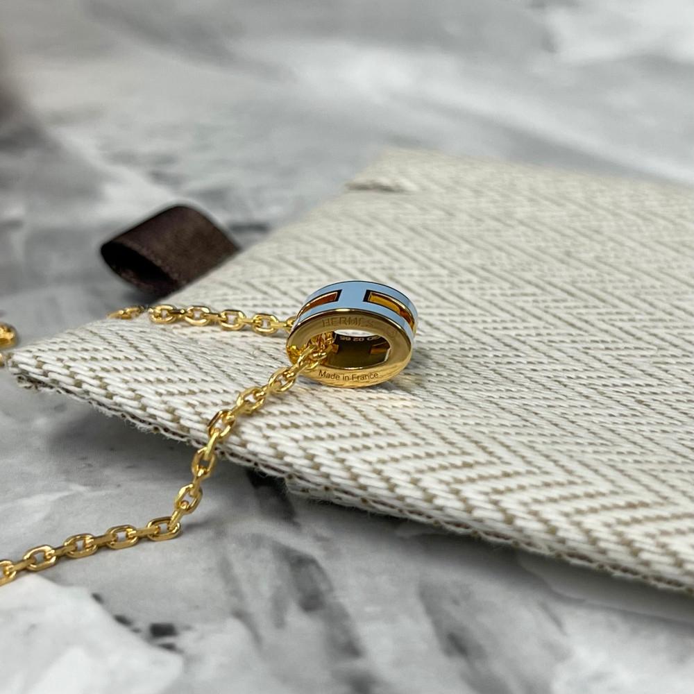 HERMES Mini Pop H Necklace Blue Polar Yellow Gold