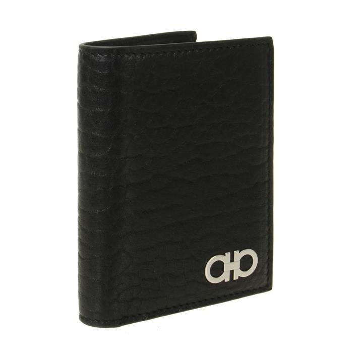 Ferragamo Gancini Leather Credit Card Holder Black Card Case
