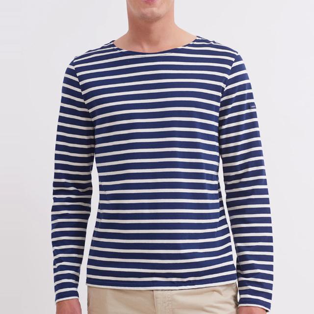 Saint James Striped Long Sleeve Unisex Tee Navy/White Cotton