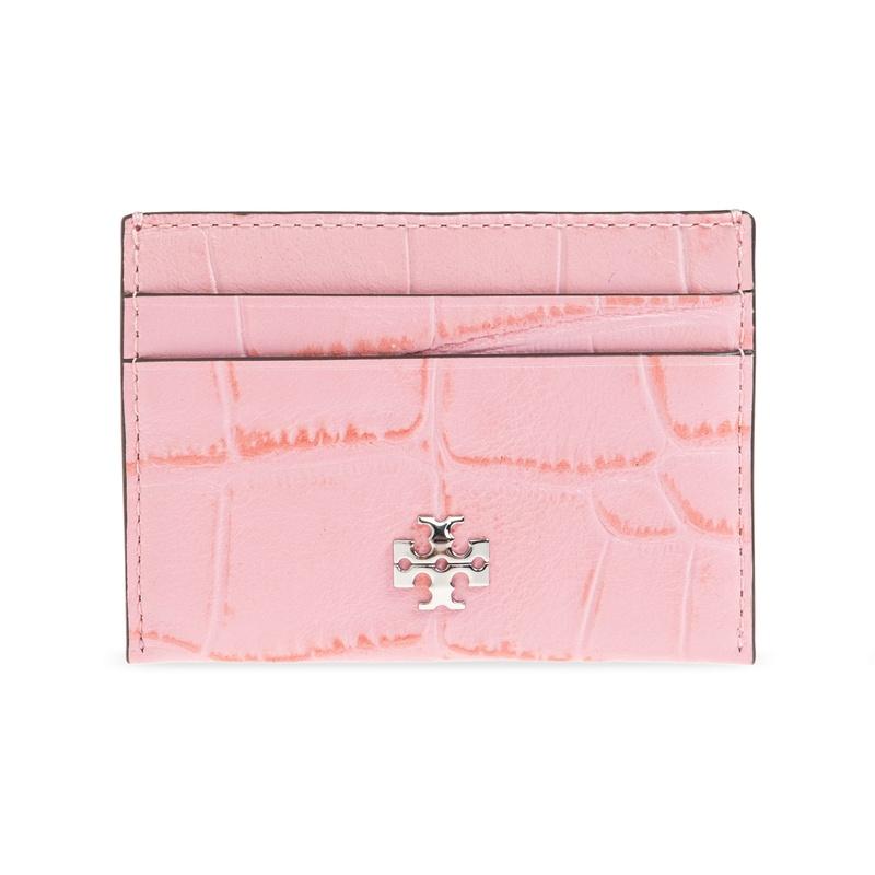 Tory Burch Charlie Embossed Croc Leather Card Holder Pink