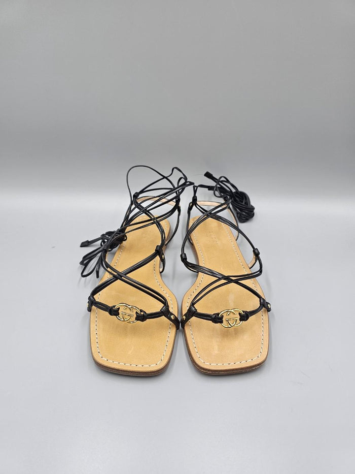GUCCI Women Interlocking G Strappy Leather Sandals 738680