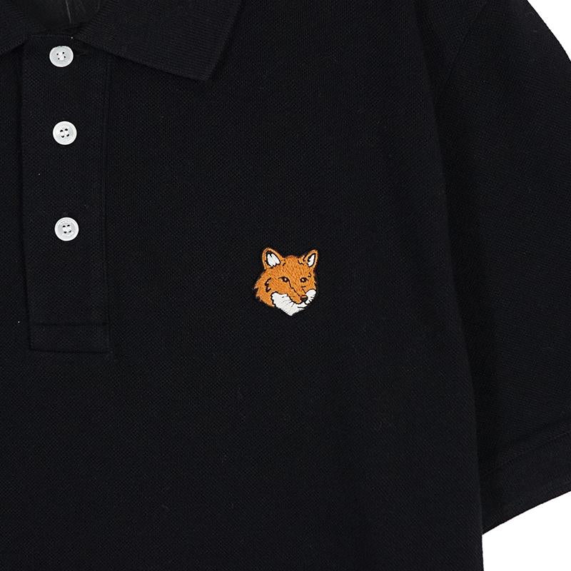 Maison Kitsune Fox Head Short Sleeve Polo T-Shirt Black