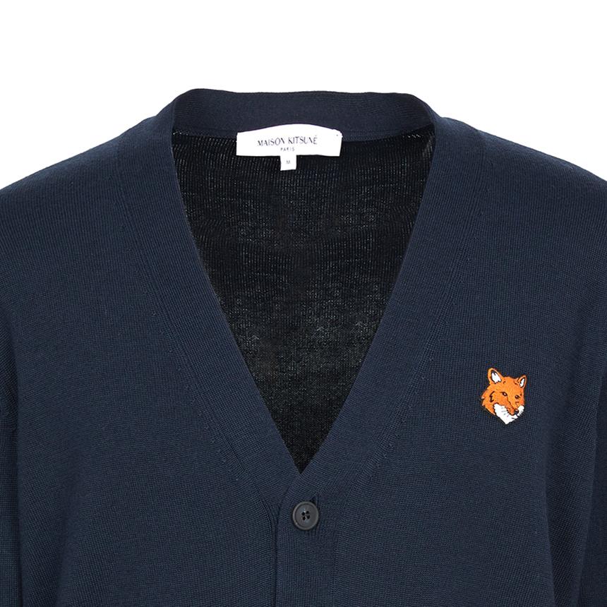 Maison Kitsune Fox Head Logo Men’s Wool Cardigan Navy PM00501 KT1181 0413